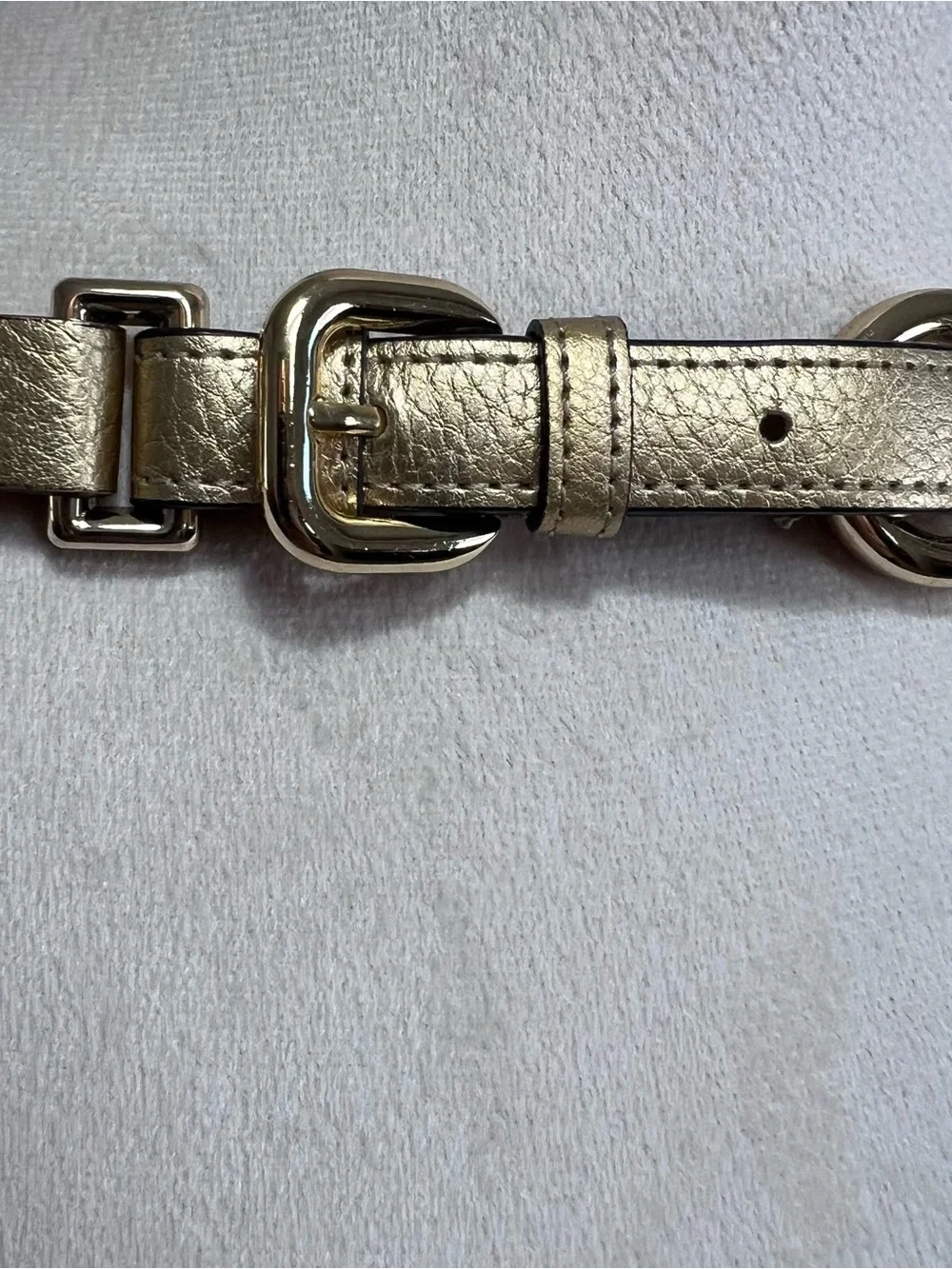 Ann Taylor Metallic Gold Statement Belt Size L Fixed 35” Chain Link Hardware